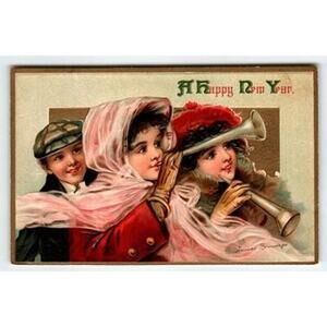 Vintage 1912 Frances Brundage New Year Lithograph Postcard Divided Back